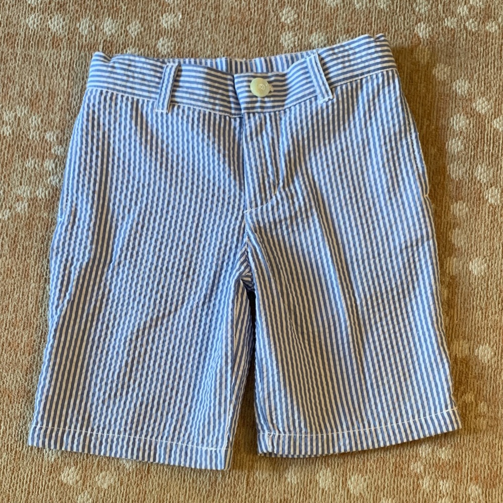 Little Kid Blue & White Seersucker Shorts